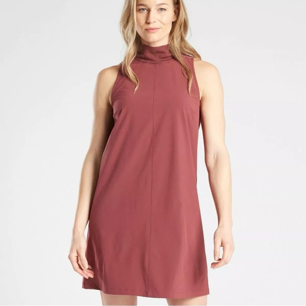 Athleta Women’s Rust‎ Colored Mock Neck Knee Length Shift Dress, Size M